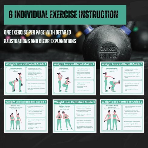 خطة تمرين Kettlebell لمدة 30 يومًا لفقدان الوزن - برنامج تدريب كامل الجسم مطبوع، مخططات تمارين مقاس 8.5 × 11 بوصة، روتين تمارين القوة والتكييف في صالة الألعاب الرياضية المنزلية، 6 أدلة تمرين + جدول تمرين in Kuwait