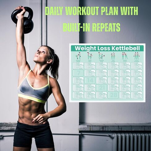 خطة تمرين Kettlebell لمدة 30 يومًا لفقدان الوزن - برنامج تدريب كامل الجسم مطبوع، مخططات تمارين مقاس 8.5 × 11 بوصة، روتين تمارين القوة والتكييف في صالة الألعاب الرياضية المنزلية، 6 أدلة تمرين + جدول تمرين in Kuwait