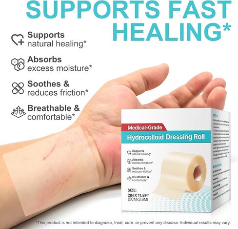 Hydrocolloid Roll for Wound Care, Extra Large Hydrocolloid Patch Bandages with Self-Adhesive, Hydrocolloid Tape, Ultra Absorbent, Flexible & Waterproof DIY Size & Shape(2in*11.8ft) in Saudi Arabia