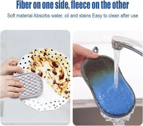 6 Pack Kitchen Scrub Sponges, Reusable Double Sided Washable Sponges Microfibre Scrubbing Sponge for Kitchen Dishes Plates Pans, Grey in Kuwait