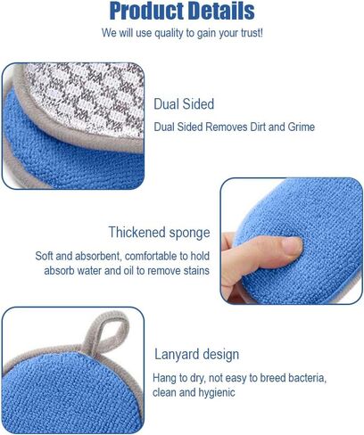 6 Pack Kitchen Scrub Sponges, Reusable Double Sided Washable Sponges Microfibre Scrubbing Sponge for Kitchen Dishes Plates Pans, Grey in Kuwait