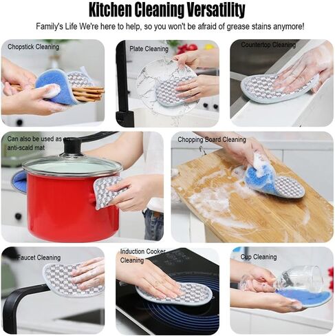 6 Pack Kitchen Scrub Sponges, Reusable Double Sided Washable Sponges Microfibre Scrubbing Sponge for Kitchen Dishes Plates Pans, Grey in Kuwait