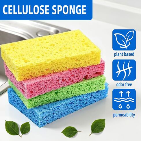 8 Pack Cellulose Sponges, Non-Scratch Sponges for Dishes, Scrub Kitchen Sponge for Cleaning, Colorful Compressed Sponge for Bathroom & Household, DIY Cut-Out Crafts in Kuwait