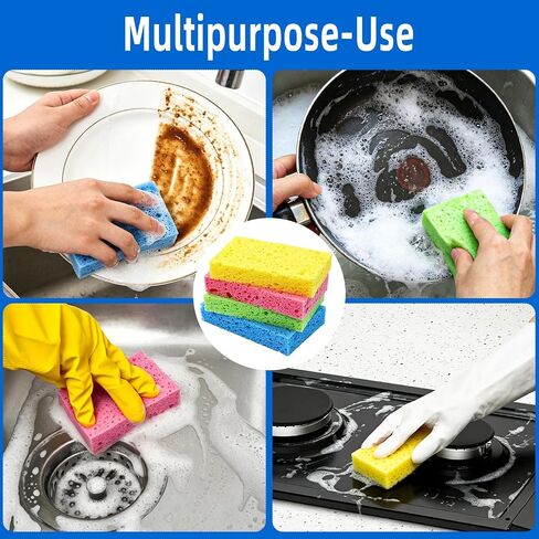 8 Pack Cellulose Sponges, Non-Scratch Sponges for Dishes, Scrub Kitchen Sponge for Cleaning, Colorful Compressed Sponge for Bathroom & Household, DIY Cut-Out Crafts in Kuwait