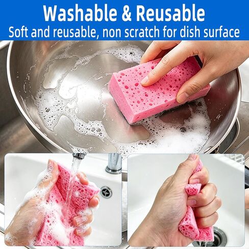 8 Pack Cellulose Sponges, Non-Scratch Sponges for Dishes, Scrub Kitchen Sponge for Cleaning, Colorful Compressed Sponge for Bathroom & Household, DIY Cut-Out Crafts in Kuwait