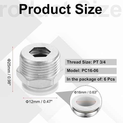 MECCANIXITY 6 Pcs Pneumatic Fitting, PC16-06 16mm Tube OD x 3/4 Inch NPT Push to Connect Pneumatic Tube Fittings, Straight Through Fitting for 3D Printer, White in Kuwait
