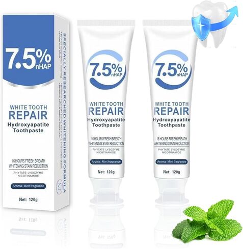 Hydroxyapatite Toothpaste 7.5% nHAP, Fluoride Free, 2 Pack | Mild mint formula with thick foaming texture for clean mouthfeel and daily enamel care in Kuwait
