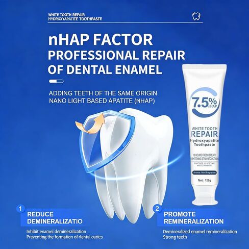 Hydroxyapatite Toothpaste 7.5% nHAP, Fluoride Free, 2 Pack | Mild mint formula with thick foaming texture for clean mouthfeel and daily enamel care in Kuwait