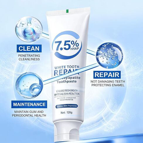 Hydroxyapatite Toothpaste 7.5% nHAP, Fluoride Free, 2 Pack | Mild mint formula with thick foaming texture for clean mouthfeel and daily enamel care in Kuwait