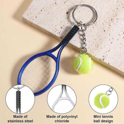 Skrfren 3 PCS Tennis Keychain, Color Mini Tennis Racket with Ball Keychain Key Ring Mini Cute TennisRacket Ball Key chain, TennisBall Charm Ornament for Women Men Girls Boys Gifts, Blue, Gold, Silver in Kuwait