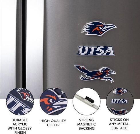 مغناطيس أكريليك من جامعة صبار الصحراء في سان أنطونيو، 3 عبوات من تصميم UTSA Roadrunners الزخرفي مرخص رسميًا (مجموعة المغناطيس A) in Kuwait