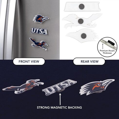 مغناطيس أكريليك من جامعة صبار الصحراء في سان أنطونيو، 3 عبوات من تصميم UTSA Roadrunners الزخرفي مرخص رسميًا (مجموعة المغناطيس A) in Kuwait