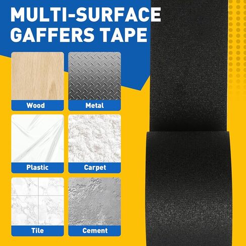 6 Pack Black Gaffers Tape 1.8"x12 Yards(Total 72 Yards), 11 Mil Industrial Grade Black Gaff Tape, No Residue, Non-Reflective, Easy Tear, Gaffer's Tapes for Securing Cables, Photography, Studio in Kuwait