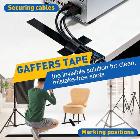 6 Pack Black Gaffers Tape 1.8"x12 Yards(Total 72 Yards), 11 Mil Industrial Grade Black Gaff Tape, No Residue, Non-Reflective, Easy Tear, Gaffer's Tapes for Securing Cables, Photography, Studio in Kuwait