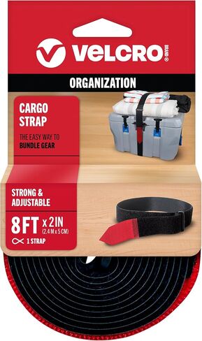 حزام أدوات العلامة التجارية VELCRO لنقل البضائع وتنظيمها، 8 أقدام × 2 بوصة، قوة تحميل 100 رطل، حزام قابل للتعديل مع حلقة على شكل حرف D مضادة للخدش، لصناديق التخزين والمبردات والصناديق in Kuwait