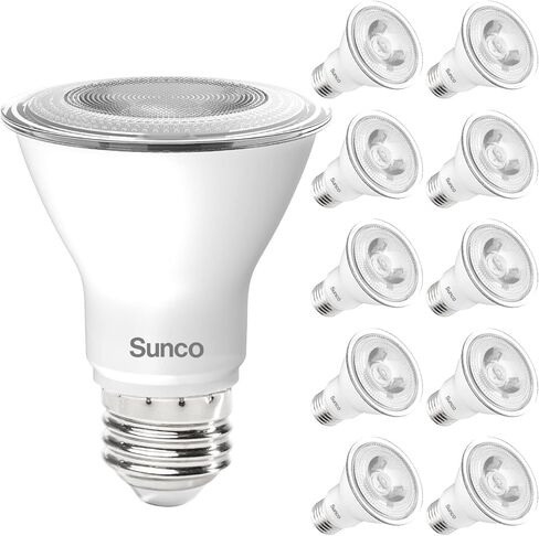 Sunco 10 عبوات PAR20 LED لمبات 50 وات مكافئة 7 وات قابلة للتعتيم، CRI90 3000K أبيض دافئ 470 لومن E26 قاعدة متوسطة IP65 مقاومة للماء للاستخدام الداخلي والخارجي للمنزل السكني فائق السطوع لمنطقة واسعة - UL in Kuwait