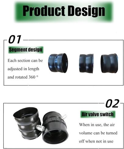 Flexible Fume Extraction Arm, 360° Rotatable Segmented Industrial Fume Extractor Hose with Silicone Smoking Hood for Soldering(Black,2.95 IN_220CM/86.61 IN) in Kuwait