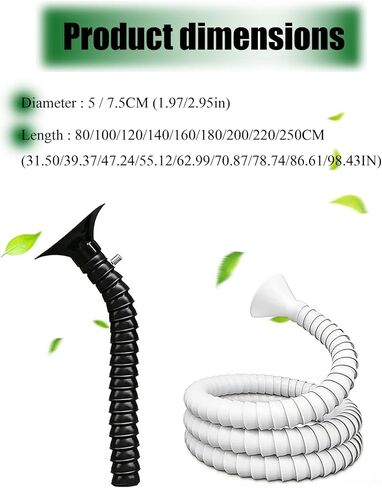 Flexible Fume Extraction Arm, 360° Rotatable Segmented Industrial Fume Extractor Hose with Silicone Smoking Hood for Soldering(Black,2.95 IN_220CM/86.61 IN) in Kuwait