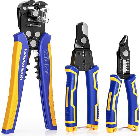مجموعة أدوات تقشير الأسلاك من haisstronica للكهربائيين المحترفين، 10-24AWG، 3 عبوات من أدوات تعرية الأسلاك ذاتية الضبط وقاطع الأسلاك وقواطع الكابلات لتجريد الأسلاك والقطع والتجعيد وتسليح الكابلات in Kuwait
