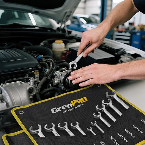 مجموعة مفاتيح ربط صامولة مضيئة من GRENPRO - 10 قطع من مجموعة مفاتيح خط الفرامل الفولاذية CR-V للسيارات والشاحنات، مقاسات قياسية كاملة (1/4 بوصة - 7/8 بوصة) ومتري (9-21 مم)، تتضمن حقيبة تخزين ومقياس تحديد الهوية in Kuwait