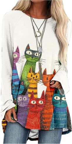 MARSVOVO Cat Sweatshirt For Women Long Sleeve Shirt Cute Cat Graphic Casual Plus Size Pullover Tops Women in Kuwait