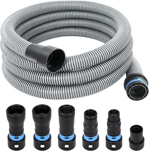 Commercial Dust Collection Hose Kit: 16.4FT Shop Vac Extension TPE Hose With 6 Adapter For Shop&Home Vacuums System - 1.1/2 Inch Hose Compatible with Woodworking Power Tool & Sander in Kuwait