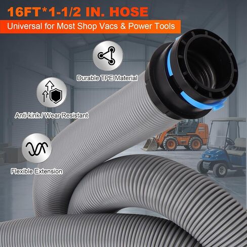Commercial Dust Collection Hose Kit: 16.4FT Shop Vac Extension TPE Hose With 6 Adapter For Shop&Home Vacuums System - 1.1/2 Inch Hose Compatible with Woodworking Power Tool & Sander in Kuwait