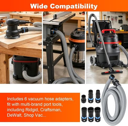 Commercial Dust Collection Hose Kit: 16.4FT Shop Vac Extension TPE Hose With 6 Adapter For Shop&Home Vacuums System - 1.1/2 Inch Hose Compatible with Woodworking Power Tool & Sander in Kuwait