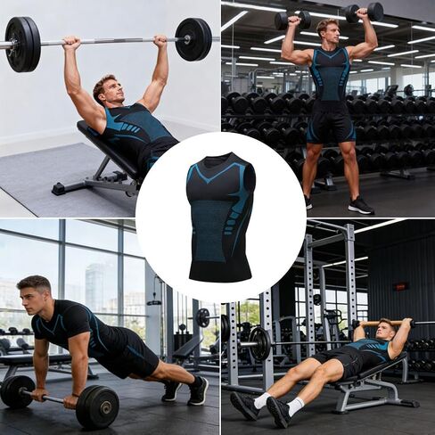 Compression Shirt Men, Men Shaping Sleeveless Vest, Sport Running Wicking Dry Fit Breathable Sleeveless Gym Shirt in Kuwait