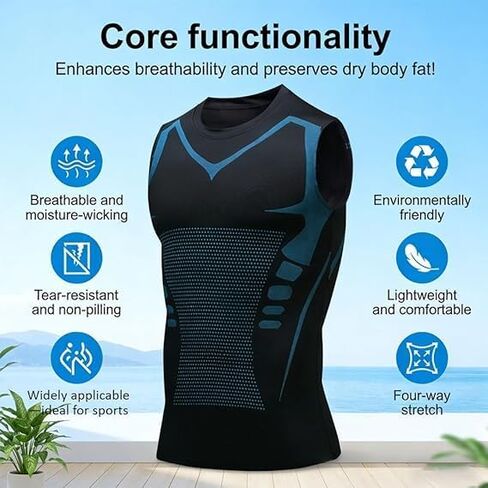 Compression Shirt Men, Men Shaping Sleeveless Vest, Sport Running Wicking Dry Fit Breathable Sleeveless Gym Shirt in Kuwait