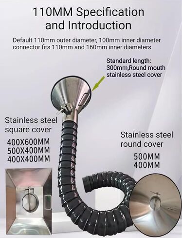 Hard 4/6/8'' Articulated Hose 3~10ft Long Air Extractor Flexible Duct Collector Arm with Hood, for Laboratory, Round Nozzle Smoke Remove Pipe(110X1000MM/4.3x39.4in) in Kuwait