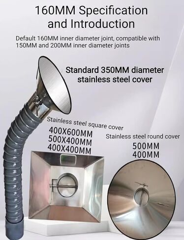 Hard 4/6/8'' Articulated Hose 3~10ft Long Air Extractor Flexible Duct Collector Arm with Hood, for Laboratory, Round Nozzle Smoke Remove Pipe(110X1000MM/4.3x39.4in) in Kuwait