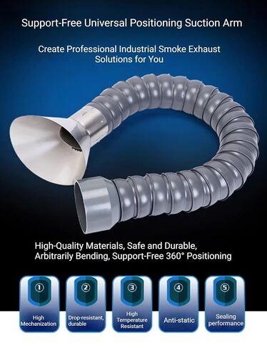 Hard 4/6/8'' Articulated Hose 3~10ft Long Air Extractor Flexible Duct Collector Arm with Hood, for Laboratory, Round Nozzle Smoke Remove Pipe(110X1000MM/4.3x39.4in) in Kuwait