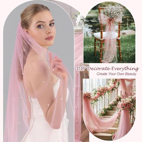Pink Table Runner,120 Inch 10FT Tulle Gauze Fabric Table Runners with Pearls,1 Piece Sheer Lace Tables Decor for Dining Wedding Birthday Baby Shower Valentine’s Day Home Holiday Party（Pink in Kuwait