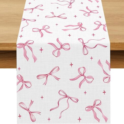 مفرش طاولة حفلات من Pink Bow لعيد الحب Coquette للفتيات وحفلات أعياد الميلاد وديكور حفلات الشاي وحفلات الزفاف وحفلات استقبال المولود الجديد وغرفة الطعام وديكور طاولة المطبخ المنزلي (وردي، 13 بوصة × 72 بوصة) in Kuwait