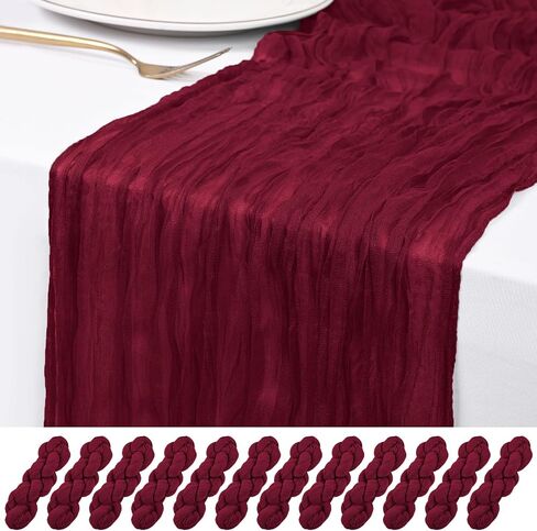 12 Pack Burgundy Cheesecloth Table Runner 120 inch Fall Thanksgiving Boho Rustic Gauze Farmhouse 10FT Cheese Cloth Runner for Baby Shower Wedding Party Holiday Home Decor in Kuwait