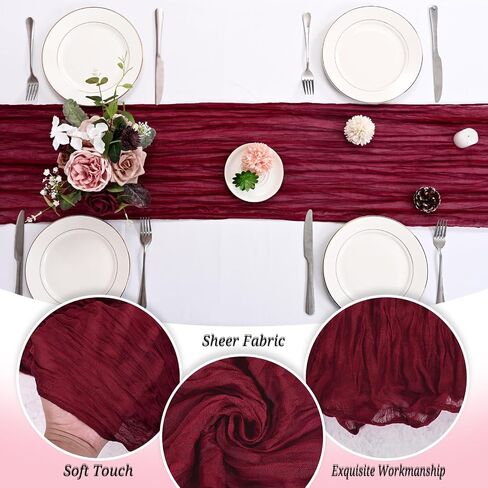 12 Pack Burgundy Cheesecloth Table Runner 120 inch Fall Thanksgiving Boho Rustic Gauze Farmhouse 10FT Cheese Cloth Runner for Baby Shower Wedding Party Holiday Home Decor in Kuwait