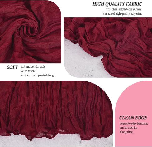 12 Pack Burgundy Cheesecloth Table Runner 120 inch Fall Thanksgiving Boho Rustic Gauze Farmhouse 10FT Cheese Cloth Runner for Baby Shower Wedding Party Holiday Home Decor in Kuwait