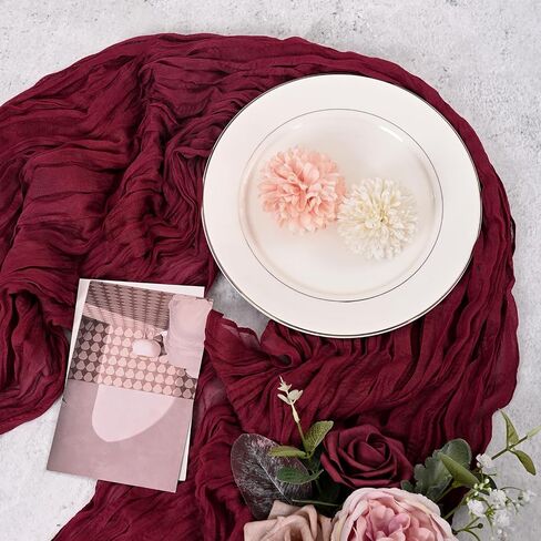 12 Pack Burgundy Cheesecloth Table Runner 120 inch Fall Thanksgiving Boho Rustic Gauze Farmhouse 10FT Cheese Cloth Runner for Baby Shower Wedding Party Holiday Home Decor in Kuwait