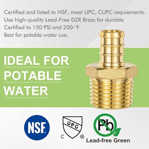 10 عبوات محول ذكر Pex 1/2 بوصة من ORIANSE، 1/2 بوصة PEX إلى 1/2 بوصة NPT، تركيبات Pex 1/2 بوصة بدون نحاس رصاص، منفذ كامل، شهادة NSF/ANSI 61 NSF 372، معتمدة من ASTM F1807 in Kuwait