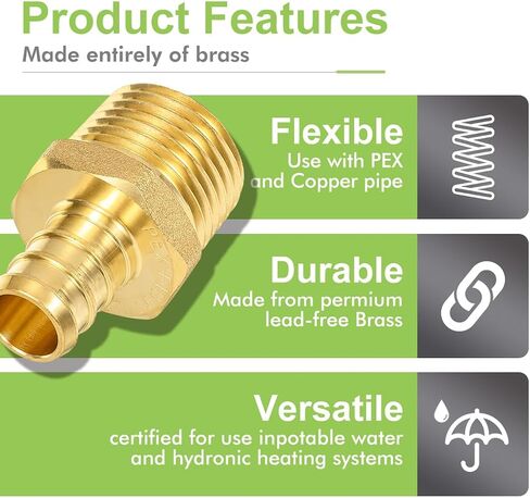 10 عبوات محول ذكر Pex 1/2 بوصة من ORIANSE، 1/2 بوصة PEX إلى 1/2 بوصة NPT، تركيبات Pex 1/2 بوصة بدون نحاس رصاص، منفذ كامل، شهادة NSF/ANSI 61 NSF 372، معتمدة من ASTM F1807 in Kuwait