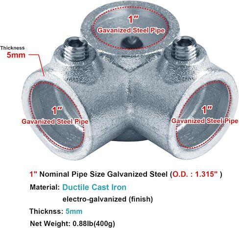 4 PCS Structural Pipe Railing Fitting, 90 Degree Side Outlet Tee Fits 1" Schedule 40 Galvanized Pipe in Kuwait