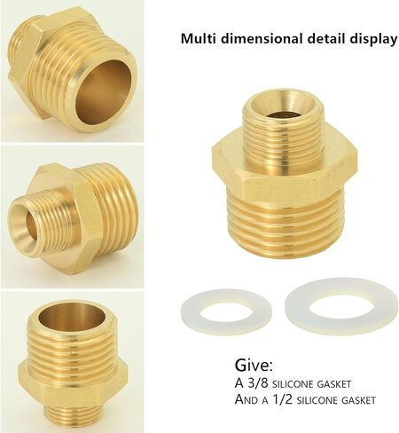 مخفض أنابيب نحاسي 1/2"M إلى 3/8"M | للمطبخ والحمام وخطوط إمداد مياه الصنبور RV. مع غسالة مطاطية للاتصال مانعة للتسرب. in Kuwait