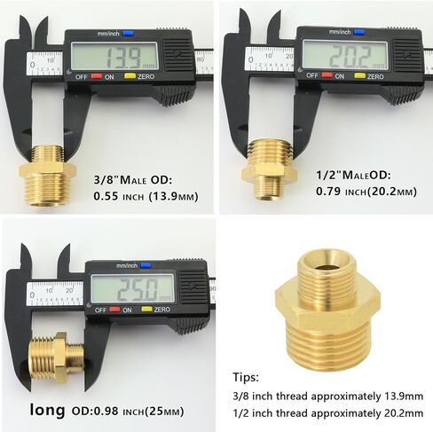 مخفض أنابيب نحاسي 1/2"M إلى 3/8"M | للمطبخ والحمام وخطوط إمداد مياه الصنبور RV. مع غسالة مطاطية للاتصال مانعة للتسرب. in Kuwait