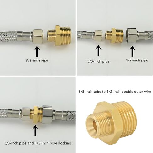 مخفض أنابيب نحاسي 1/2"M إلى 3/8"M | للمطبخ والحمام وخطوط إمداد مياه الصنبور RV. مع غسالة مطاطية للاتصال مانعة للتسرب. in Kuwait