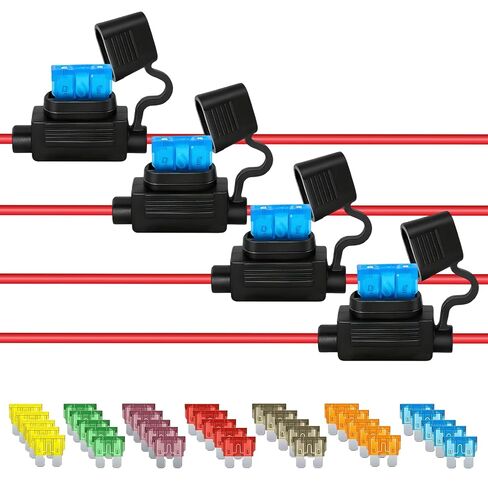 5 Pack 18AWG Inline Fuse Holder, Heavy Duty Waterproof in Line Fuses Holder 12V with 35 PCS Car Fuses (5A/7.5A/10A/15A/20A/30A/40A - 5 of Each), for Marine Auto Truck SUV Boat in Kuwait