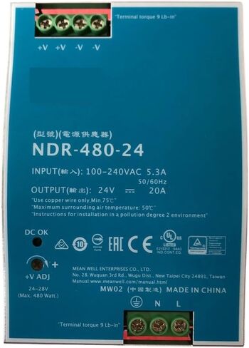 NDR-480-24 تيار مستمر 24 فولت 20 أمبير 480 وات مصدر طاقة للسكك الحديدية الصناعية in Kuwait