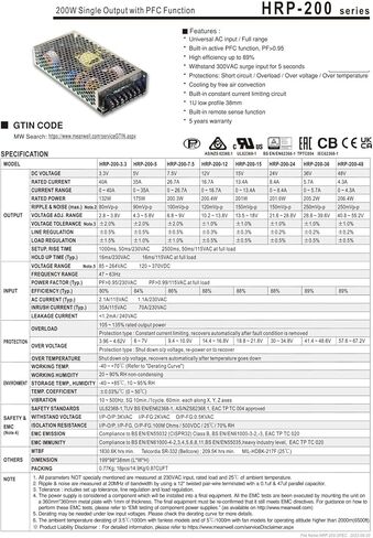 HRP-200 HRP-200-12 12V 16.7A 200W Single Output Switching Power Supply in Kuwait