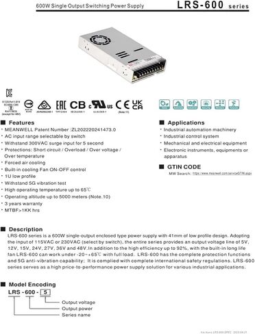 LRS-600-27 تحويل التيار الكهربائي 600 واط مخرج واحد in Kuwait