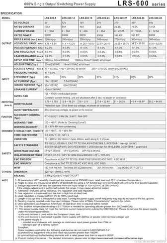 LRS-600-27 تحويل التيار الكهربائي 600 واط مخرج واحد in Kuwait